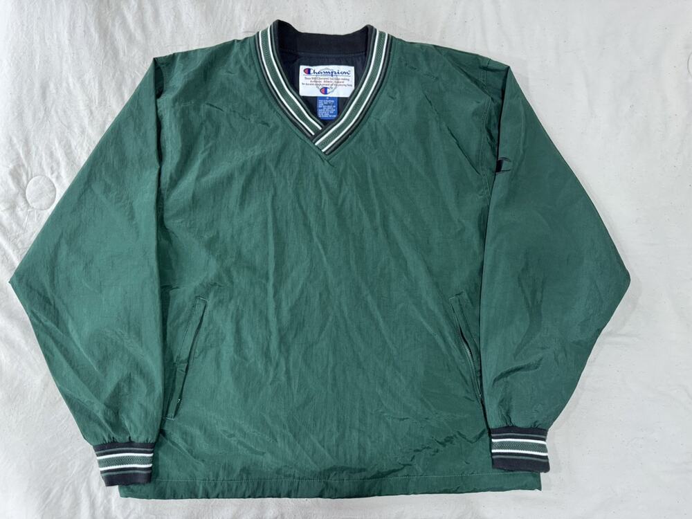 Vtg 90s Champion Pullover Jacket Men Medium Green Windbreaker Streetwear Skater
